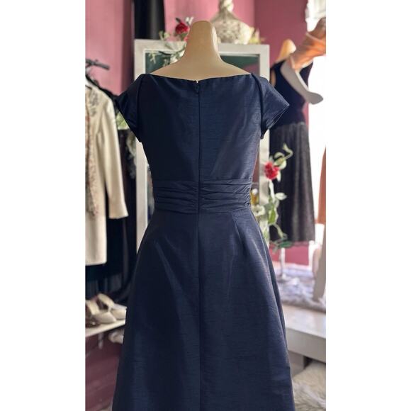 Alfred Sung Modern Does 50s Navy Blue Evening Gown Dress Wedding Formal S - Picture 7 of 8